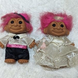 Vintage 5" Russ Bride & Tuxedo Groom Wedding Trolls Couple Set of 2